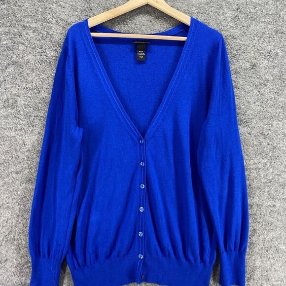 Lane Bryant Cardigan Women 18/20 Plus Blue V-Neck Button Up Cotton Long Sleeve - Picture 2 of 8